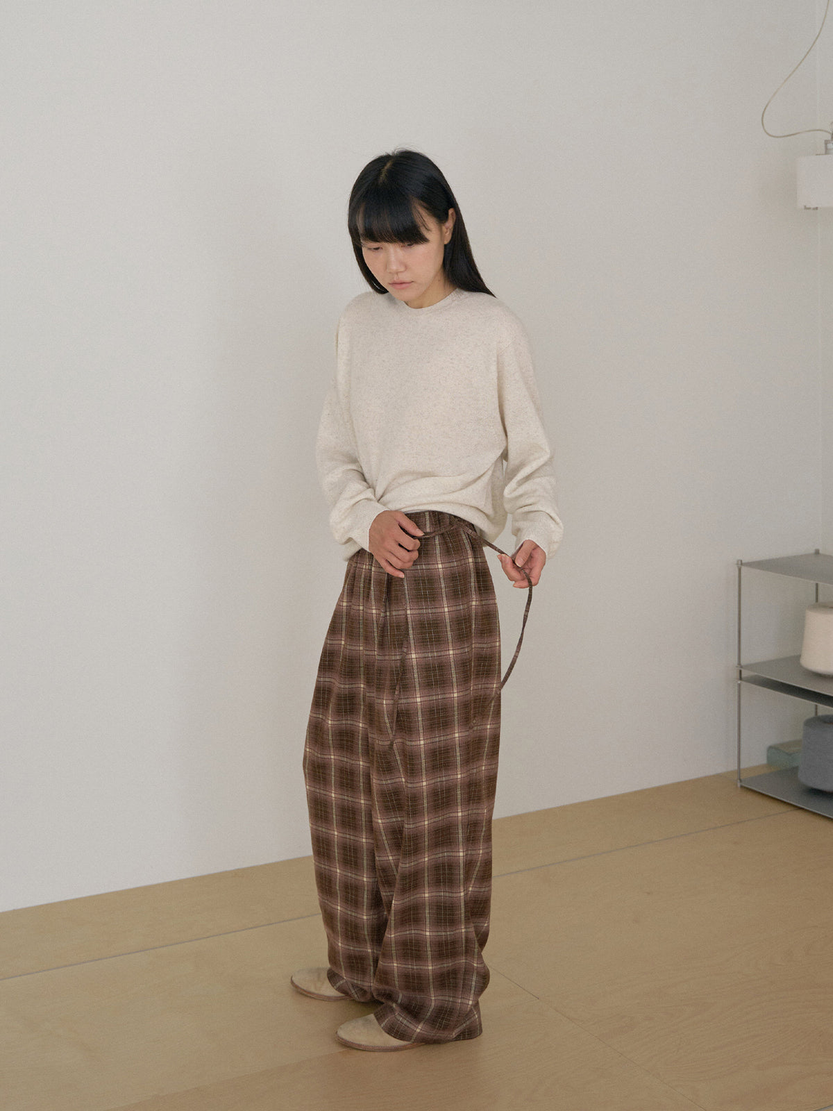 Side String Check Pants - Brown 3