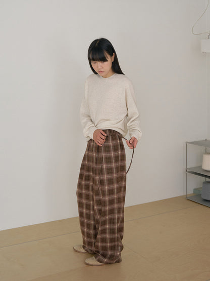 Side String Check Pants - Brown 3