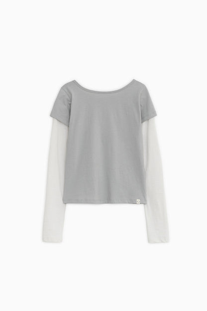 FLORAL LABEL LAYERED T-SHIRT, GRAY