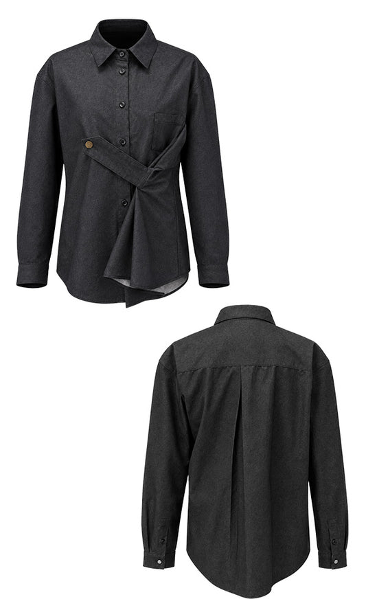 【Reculer レキュリー】Draping Basic long shirts Like denim Black