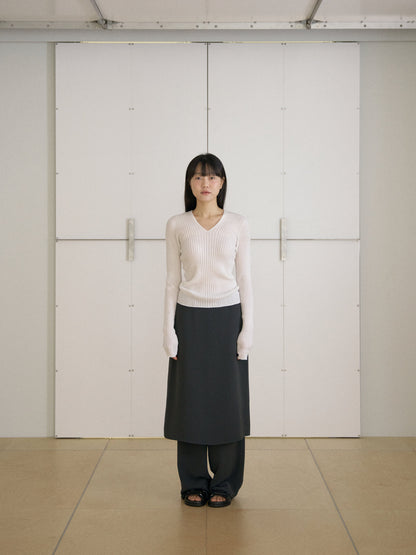 MARAN Double V-neck Rib Pullover - Ivory 商品画像18/21