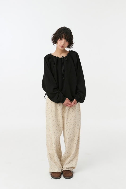 FLORAL CORDUROY BANDING PANTS, CREAM
