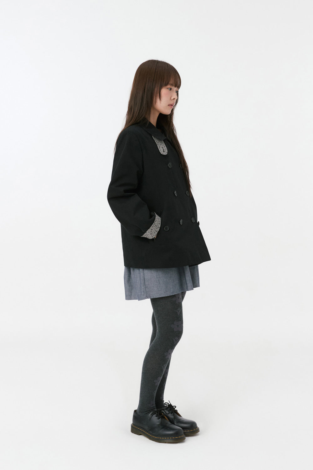 VINTAGE FLORAL HALF COAT, BLACK