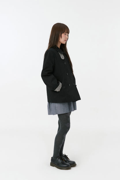 VINTAGE FLORAL HALF COAT, BLACK