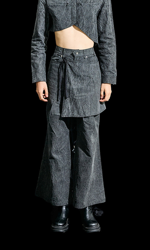 【Reculer レキュリー】Wrinkle Skirt pants Charcoal