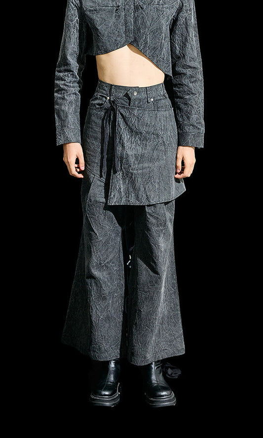 【Reculer レキュリー】Wrinkle Skirt pants Charcoal