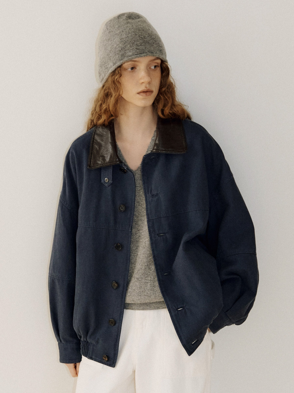 Washed Oxford Blouson - Navy 1