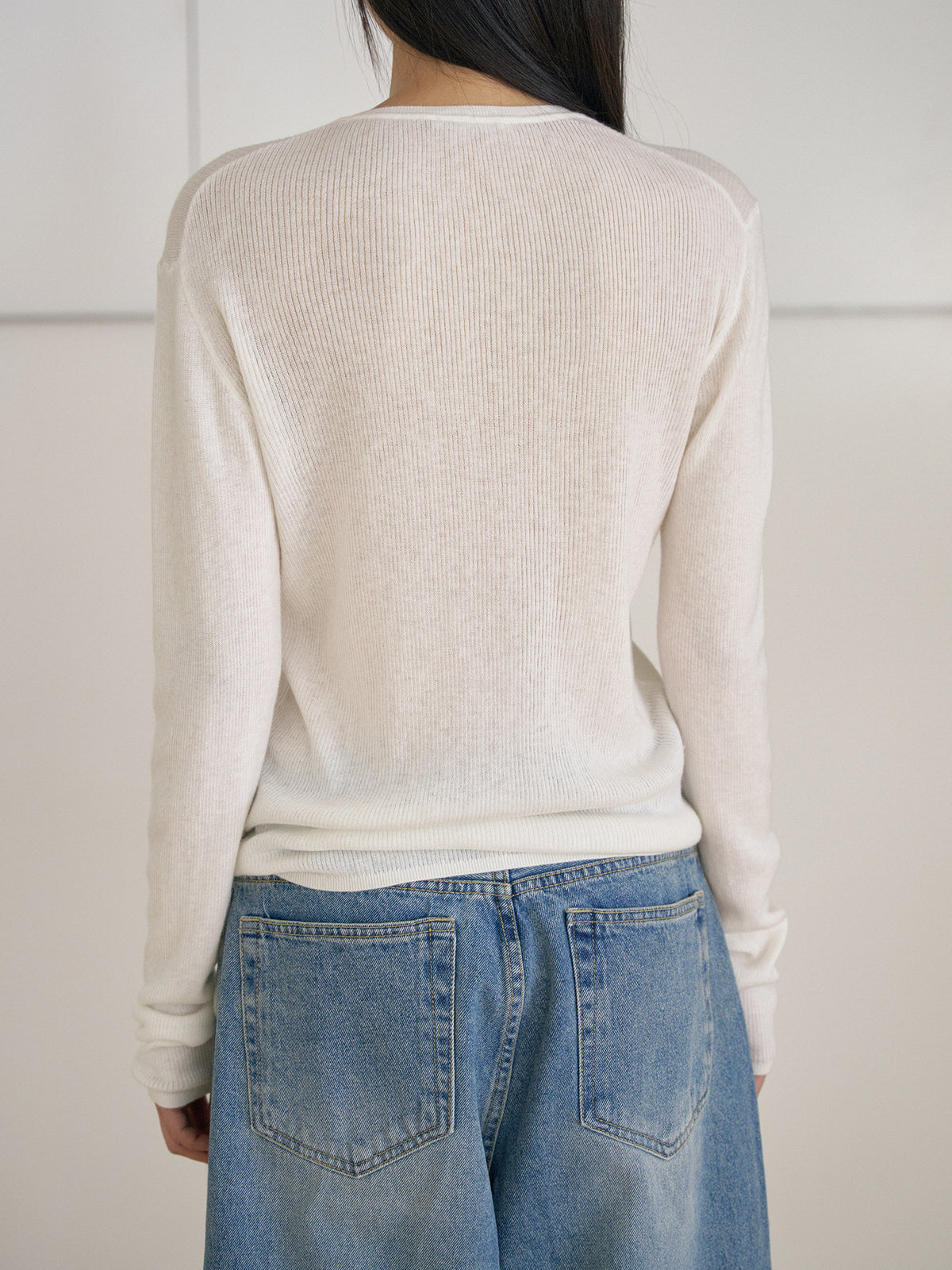 Henley Neck Pullover - Ivory 12