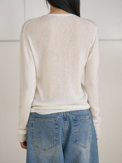 Henley Neck Pullover - Ivory 12