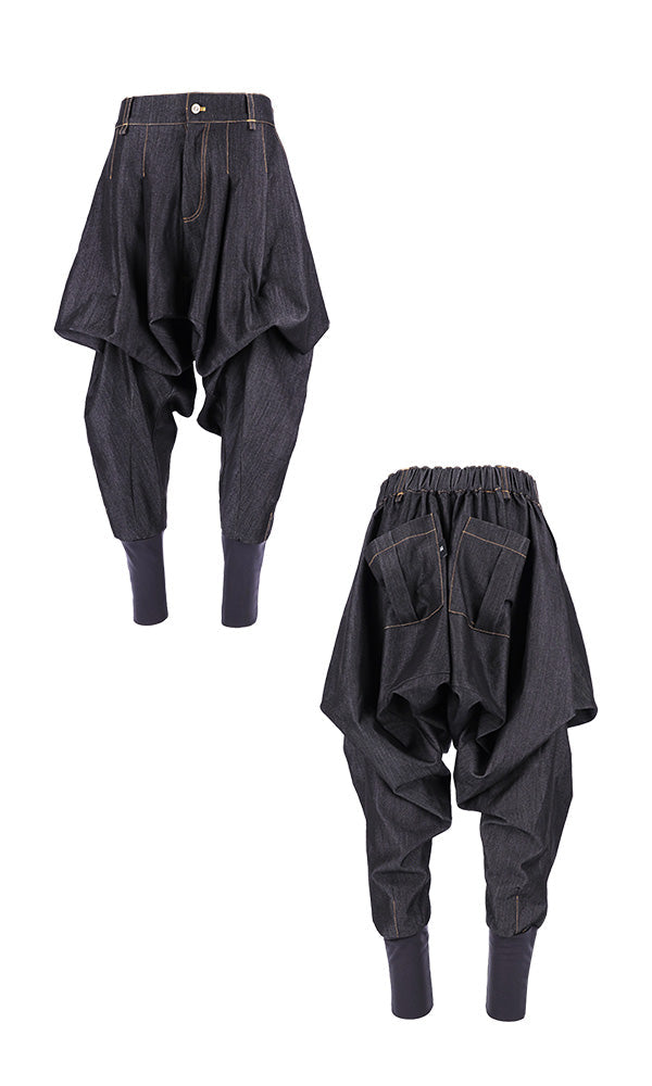 【Reculer レキュリー】skirt silhouette baggy pants Like Denim Black