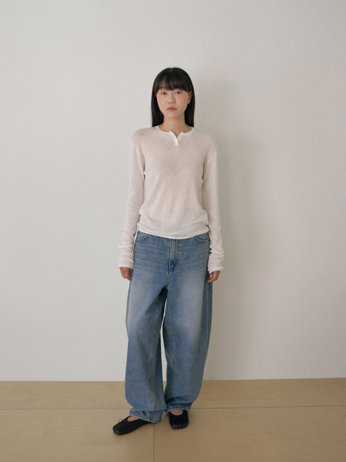 Henley Neck Pullover - Ivory 9