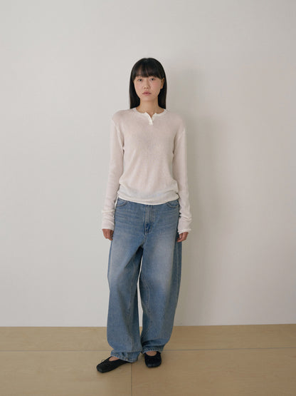 Henley Neck Pullover - Ivory 9