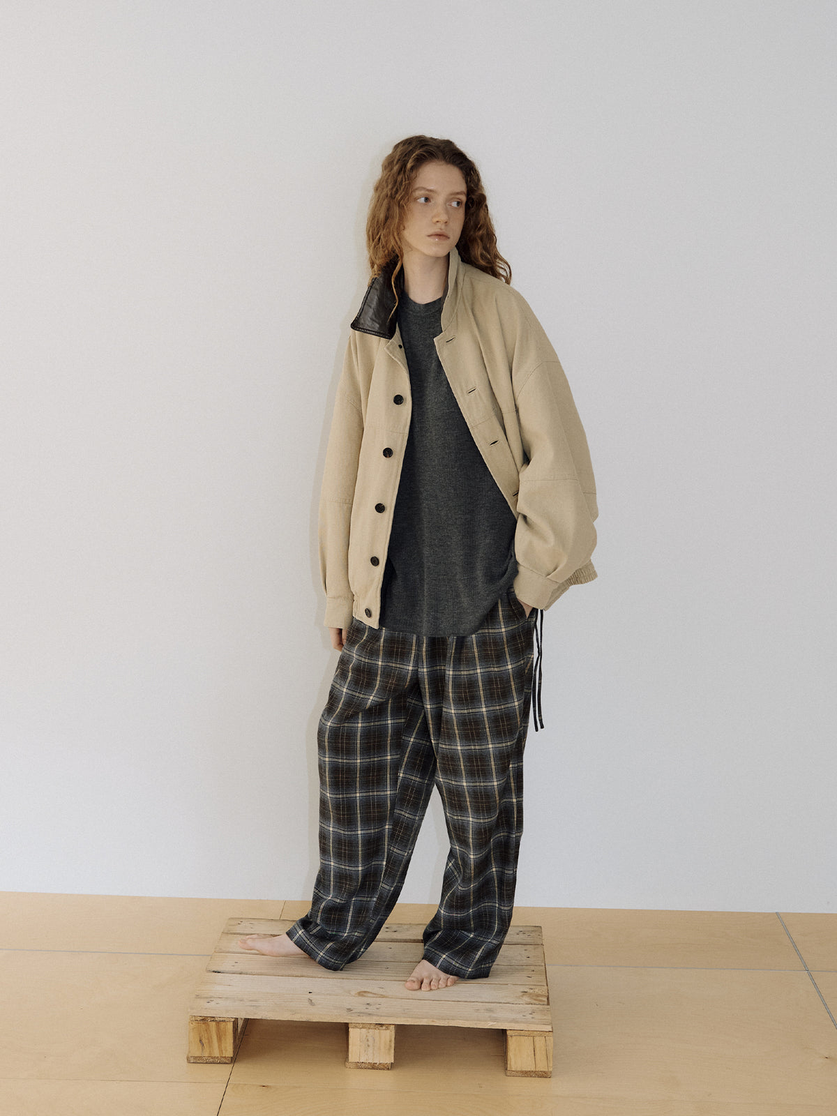 Side String Check Pants - Khaki 5