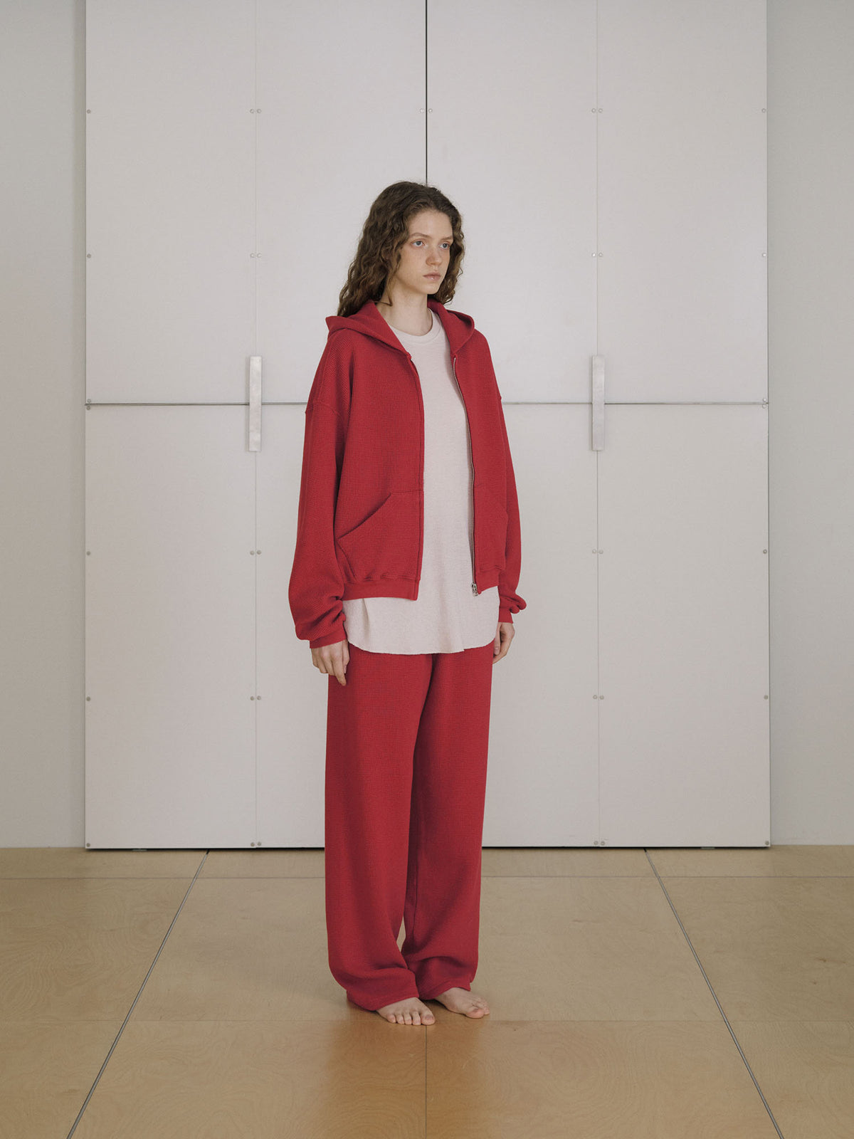 Current Waffle Hoodie Zip-up - Red 9
