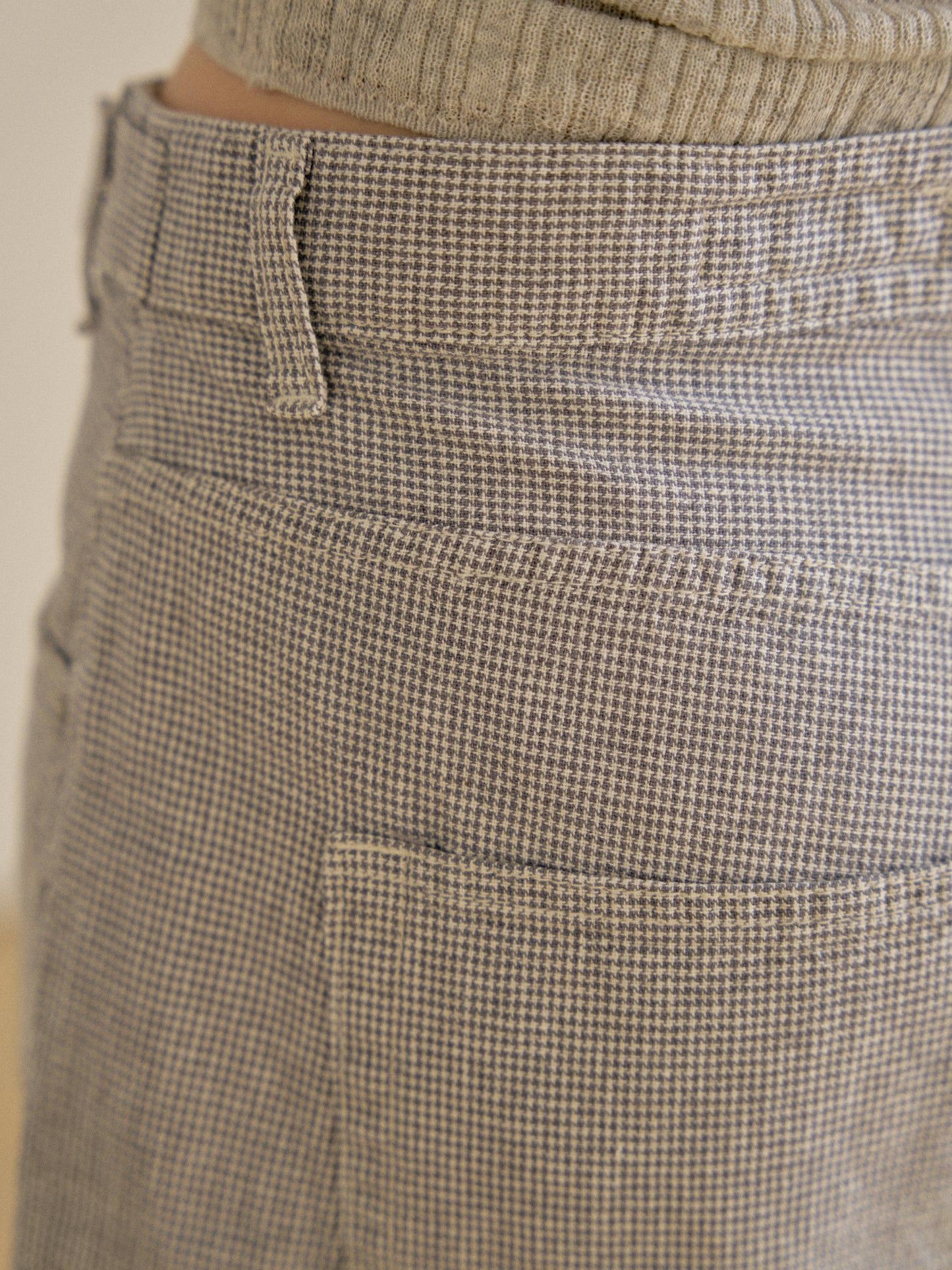 Linen Check Half Pants - Gray