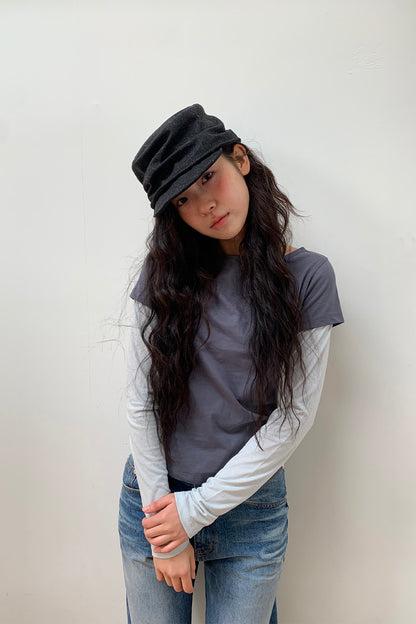 FLORAL LABEL LAYERED T-SHIRT, CHARCOAL