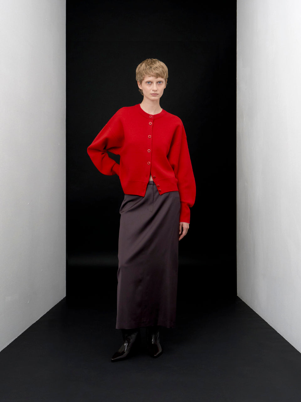 【ARIK. アリク AW】Asellus volume sleeve knit cardigan Red