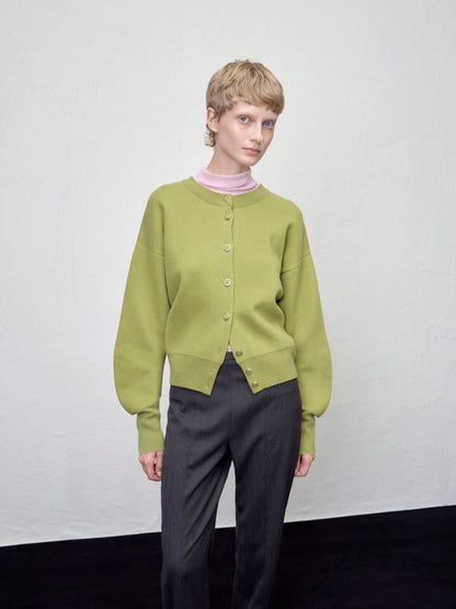 【ARIK. アリク AW】Asellus volume sleeve knit cardigan Pea Green