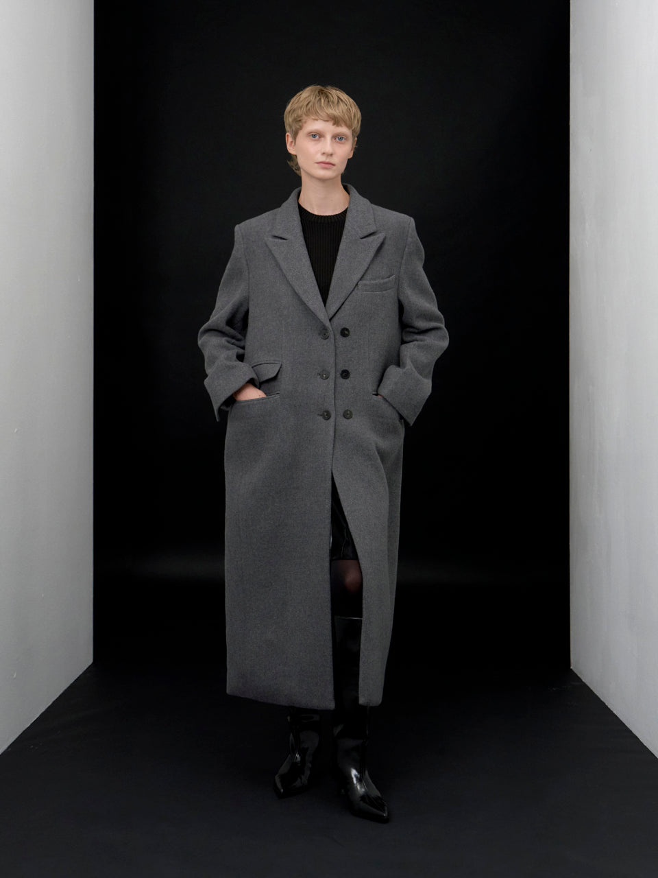 【ARIK. アリク AW】Libra tailored single breasted wool coat Melange Grey
