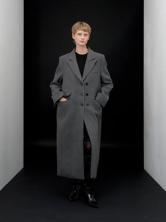 【ARIK. アリク AW】Libra tailored single breasted wool coat Melange Grey