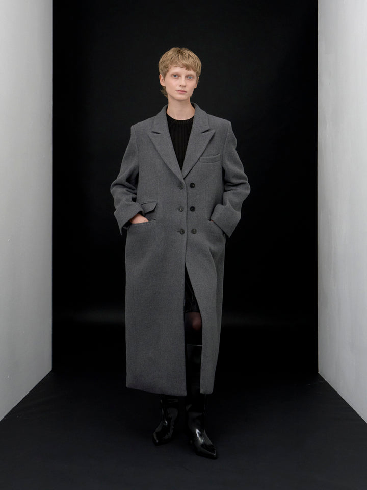 【ARIK. アリク AW】Libra tailored single breasted wool coat Melange Grey