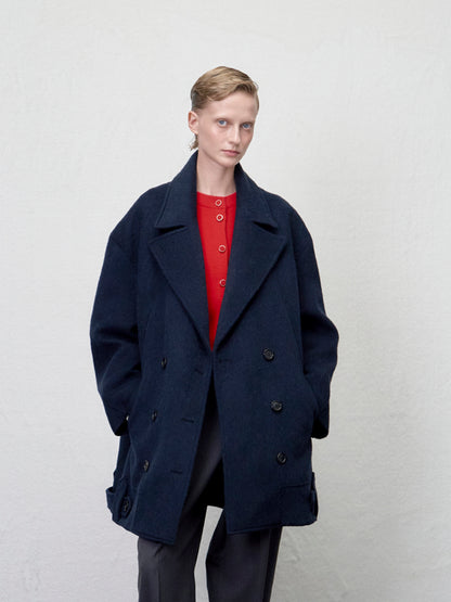 ARIK. Anser boucle oversized pea coat in Midnight Navy