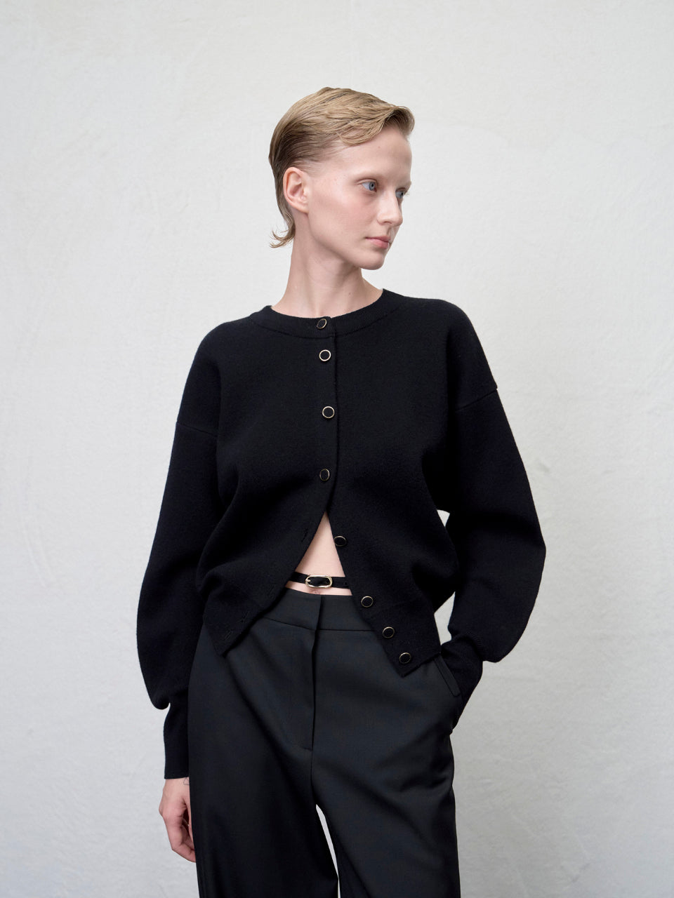 【ARIK. アリク AW】Asellus volume sleeve knit cardigan Black