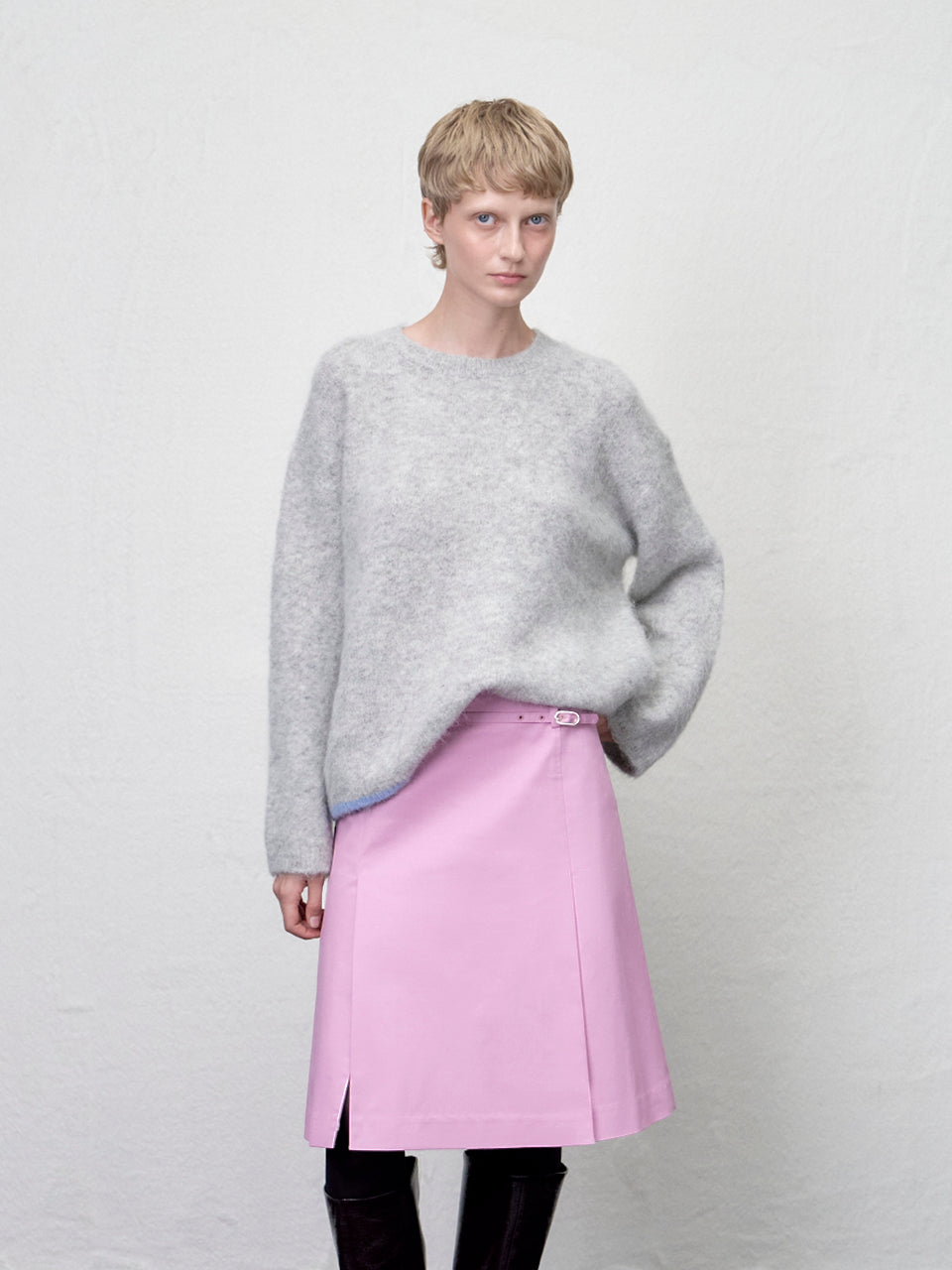 【ARIK. アリク AW】Shaula boxy alpaca knit jumper Melange Grey