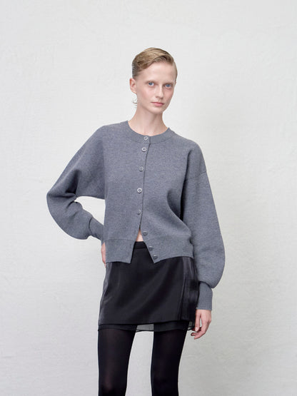 [ARIK. Arik AW] Asellus volume sleeve knit cardigan Melange Gray