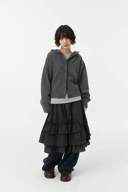 CROPPED HOODED HIGH NECK CARDIGAN, CHARCOAL