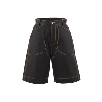 LOT.06 DOUBLE KNEE DENIM SHORTS -BLACK