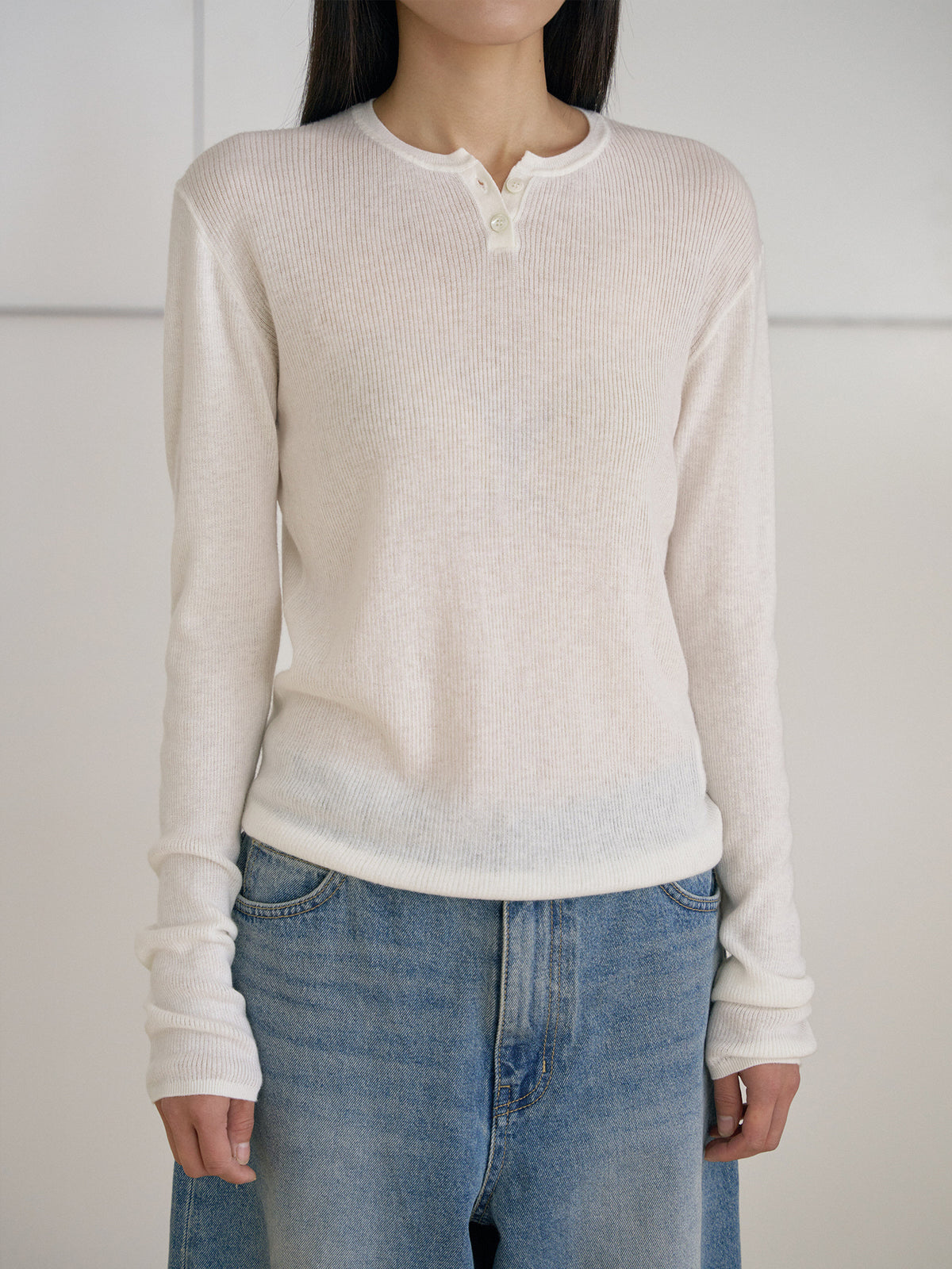 Henley Neck Pullover - Ivory 10