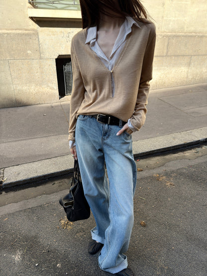 Merino Wool V-neck Knit