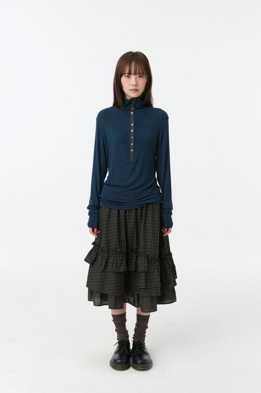 BUTTON SLIM LONG SLEEVE, NAVY