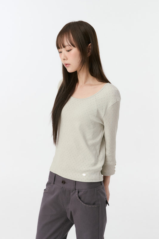 PUNCHING SLIM T-SHIRT, CREAM