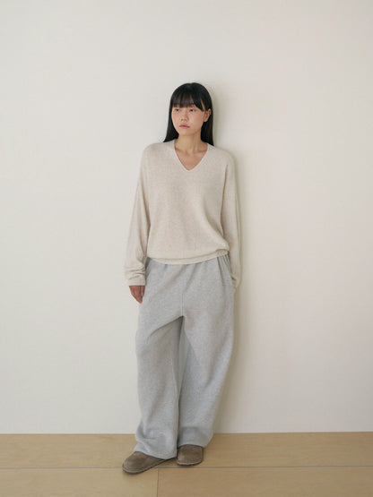 Cashmere Blend V-neck Pullover - Oatmeal 11