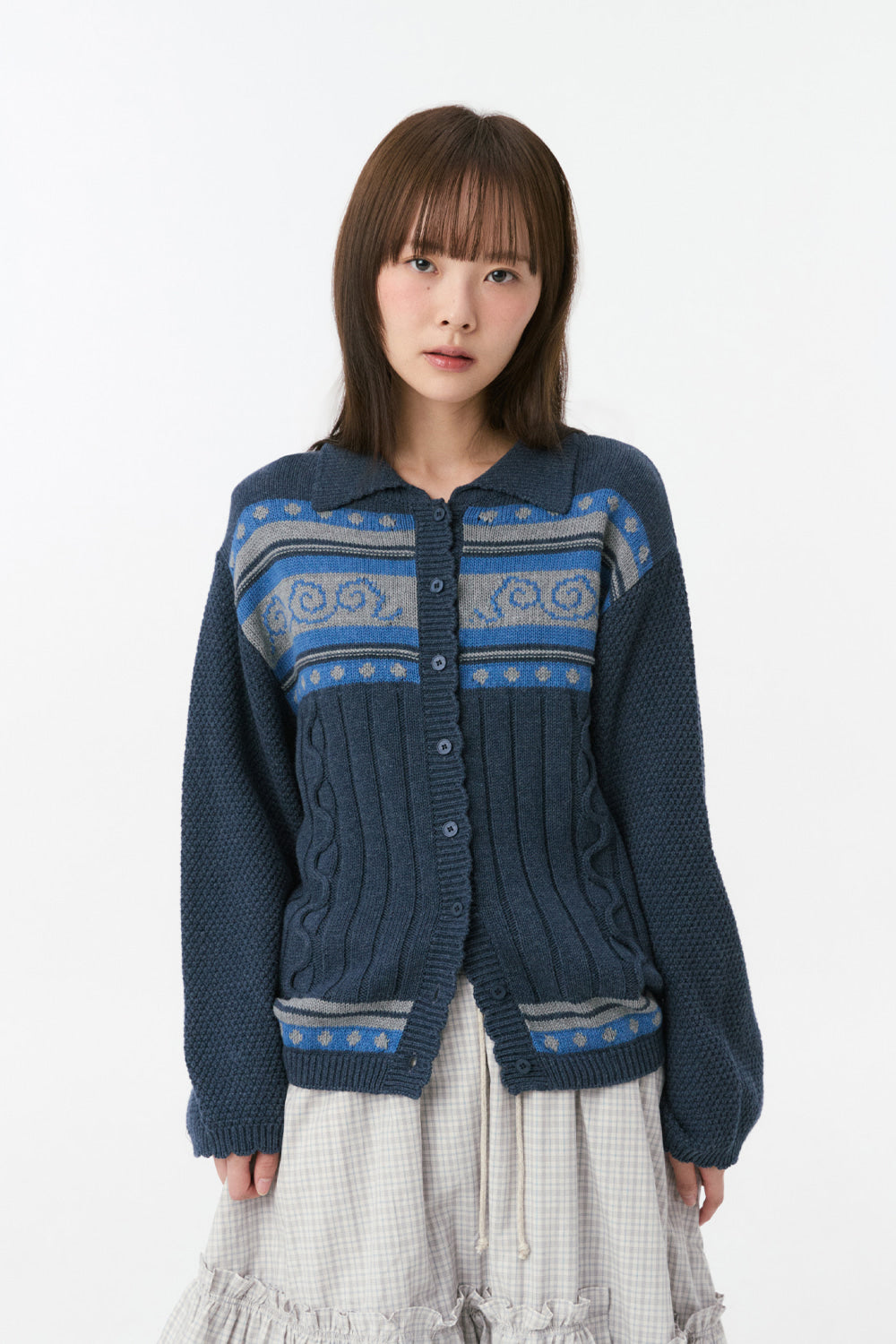 SNAIL GRAPHIC KNIT CARDIGAN, NAVY