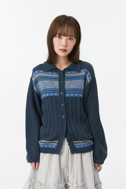 SNAIL GRAPHIC KNIT CARDIGAN, NAVY