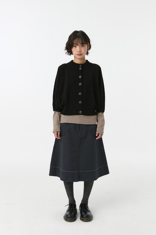 3/4 RAGLAN KNIT CARDIGAN, BLACK