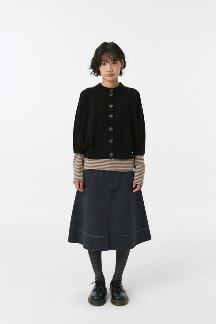 3/4 RAGLAN KNIT CARDIGAN, BLACK