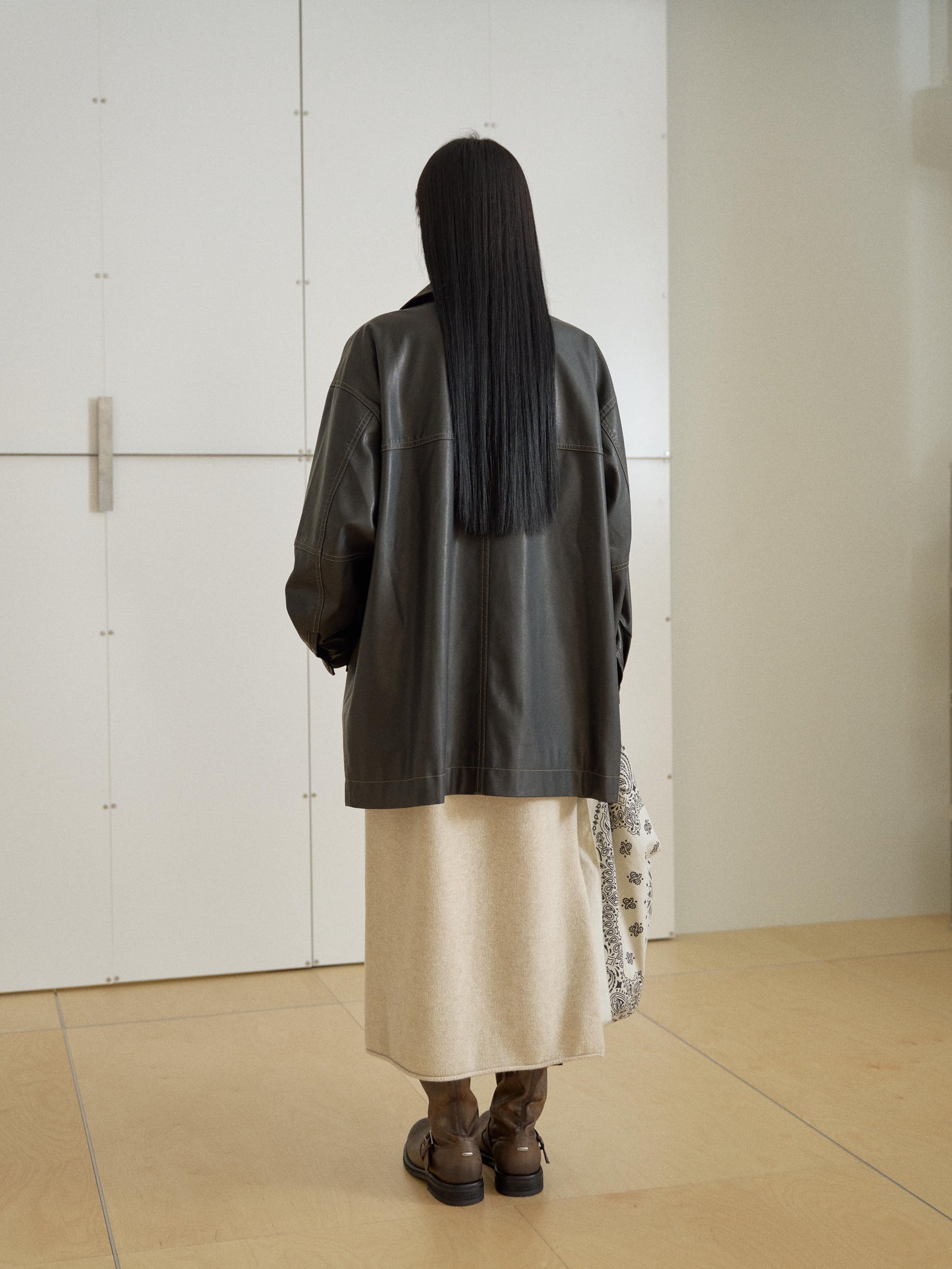 Standard Leather Half Coat – Brown