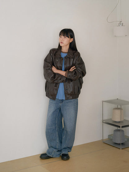 Soft Leather Blouson - Brown 6