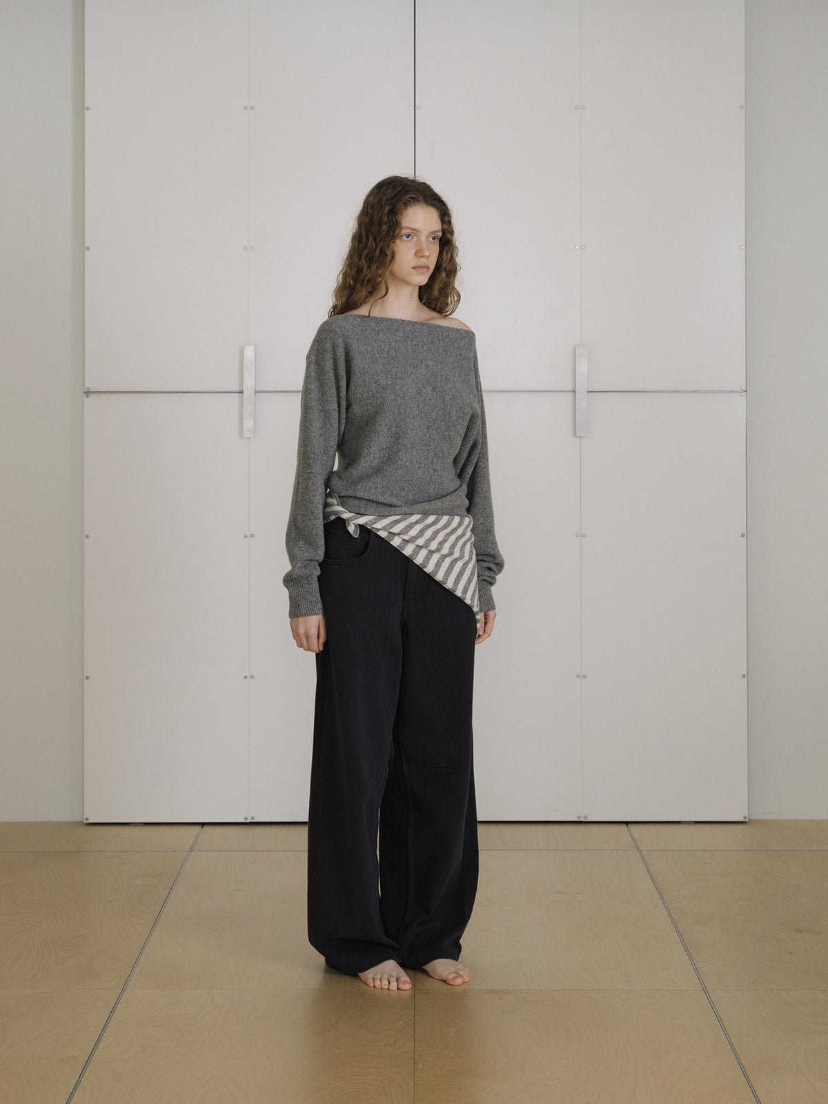 Stripe Square Scarf - Gray 9
