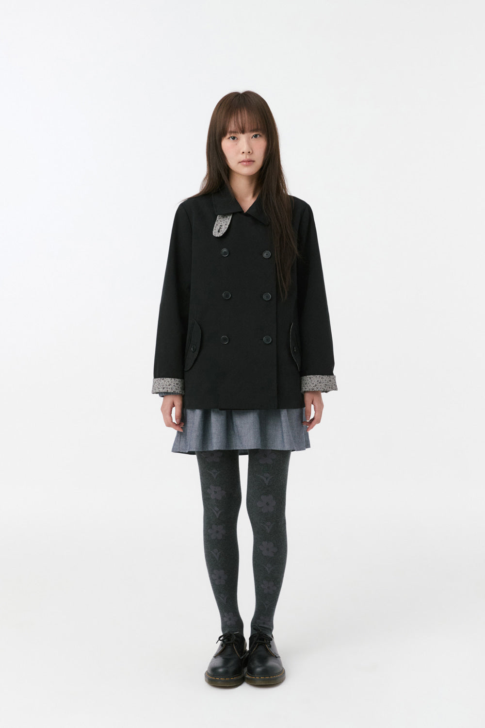 VINTAGE FLORAL HALF COAT, BLACK