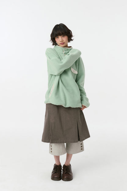 FLORAL CONTRAST FLEECE PULLOVER, MINT
