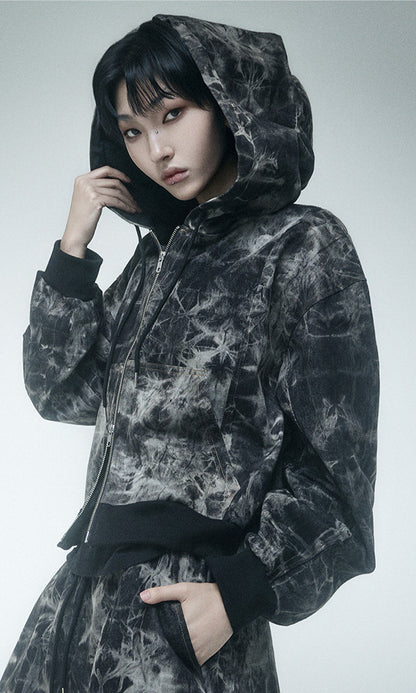 Reculer Pipe dyed denim crop hoodie zip-up(ブラック) 商品画像2/6