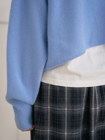 Unbalanced Boat Neck Pullover - Blue 10