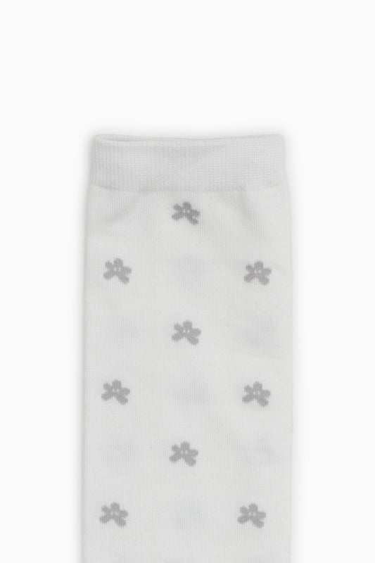 FLORAL KNEE SOCKS, WHITE