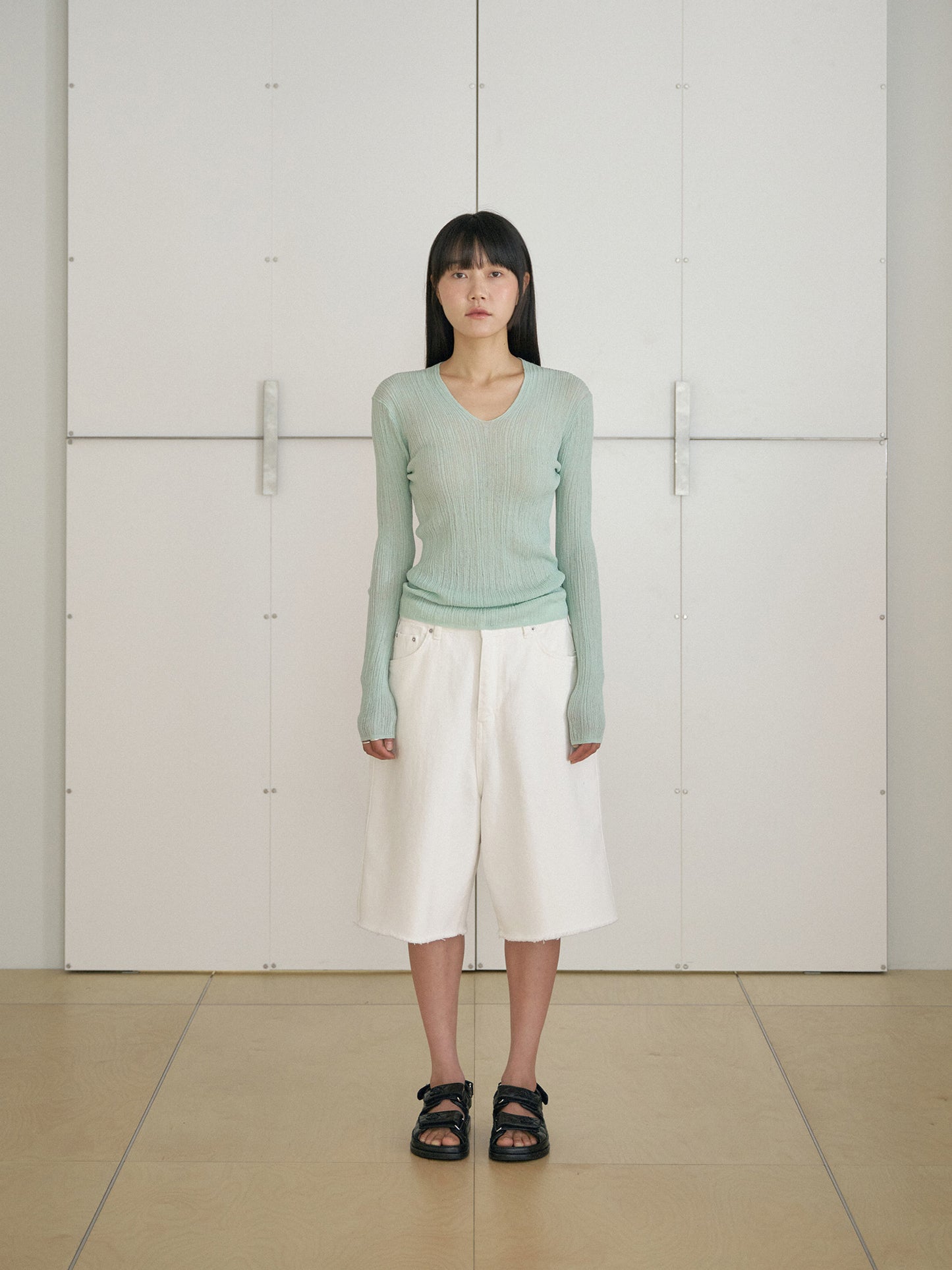 Cutoff Denim Shorts - Ivory
