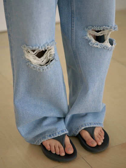 MARAN Knee Damage Denim Pants - Light Indigo 商品画像15/21